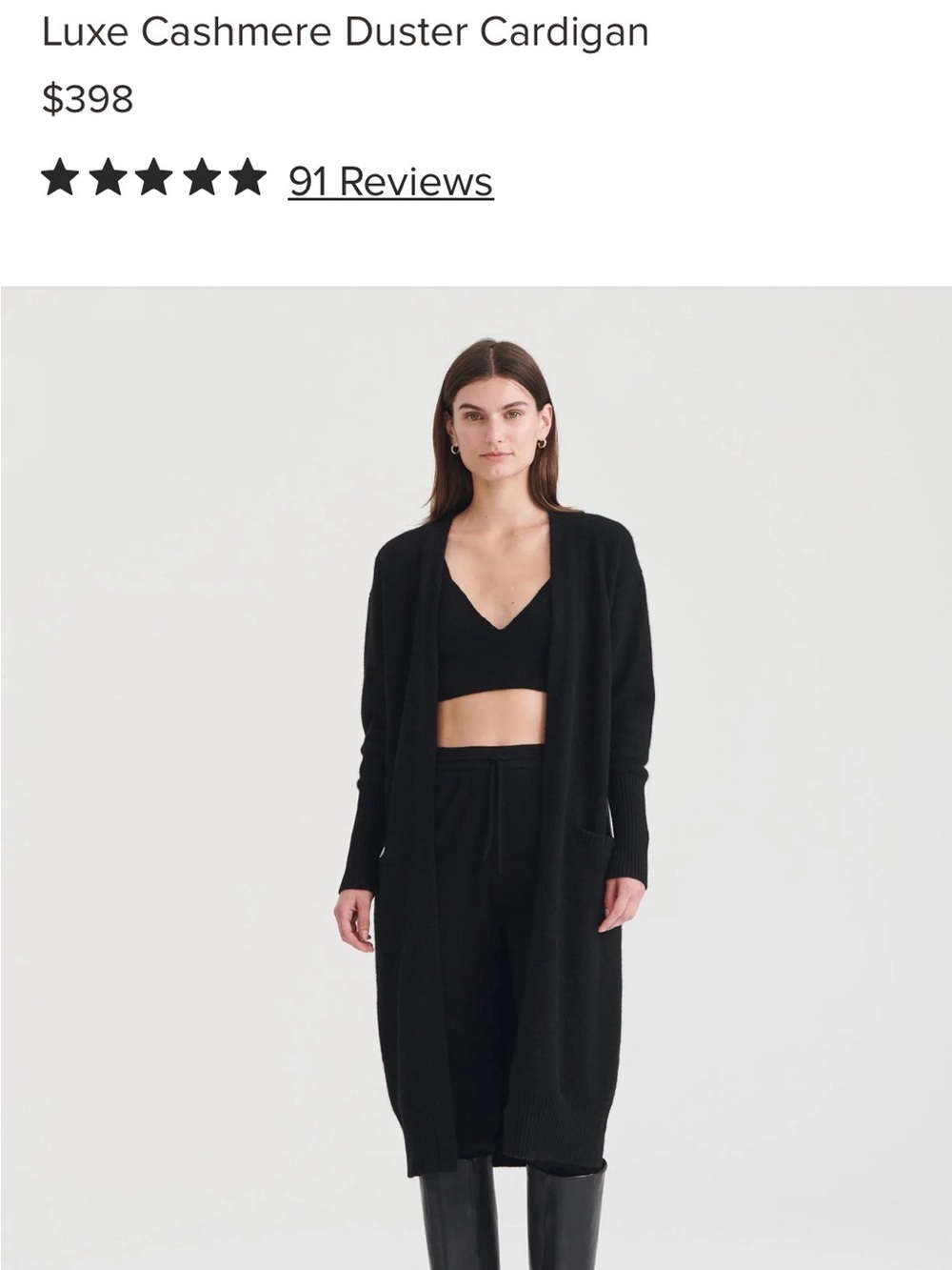 NAADAM Black Long Open-Front Cardigan with Pockets